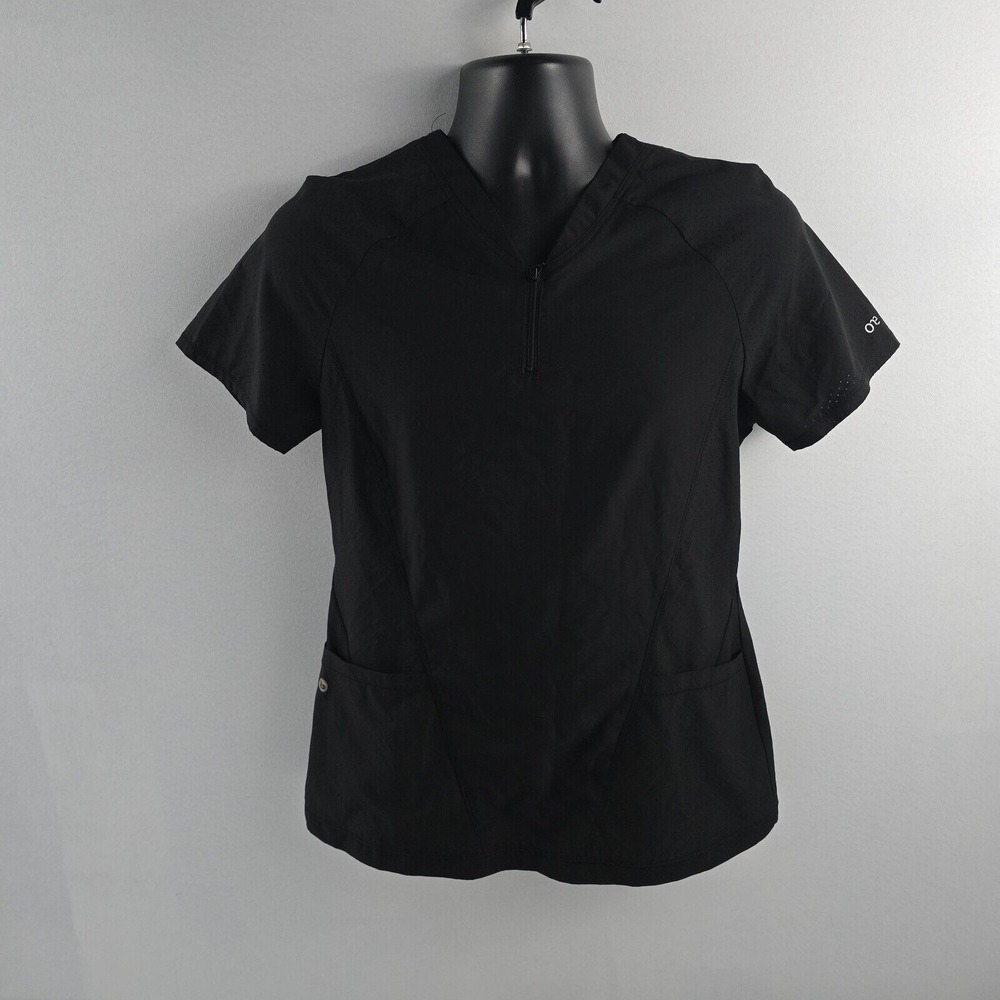 Barco One Women's Scrub Top Black Small 1/4 Zip Stretch‎ Pockets 4207